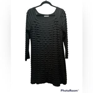 Essex Women’s All Over Ruffle Scoop Neck Long Sleeve Stretchy Dress Size M Black